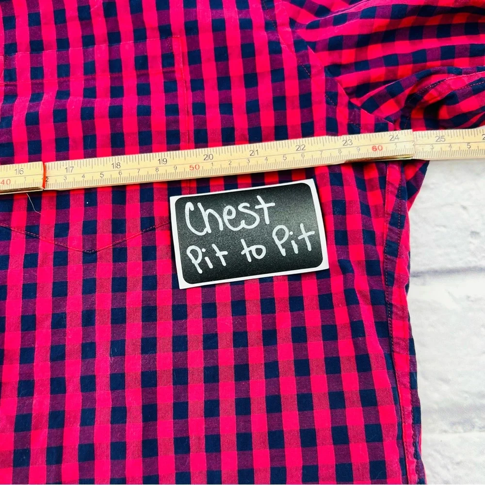 J. Crew Factory Men's Long Sleeve Button Down Shirt Red Blue Gingham Plaid